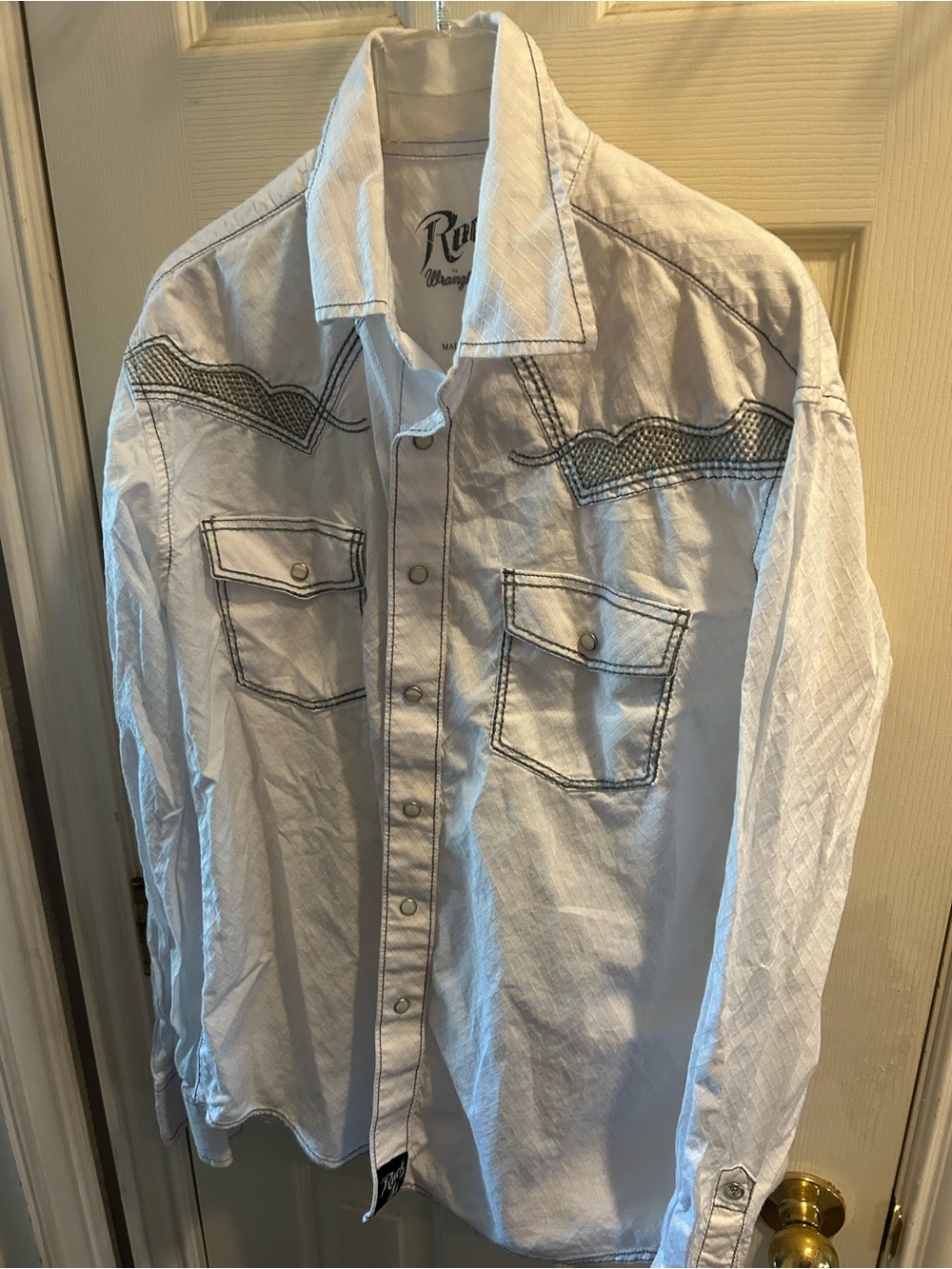Men's White Western Stitch Snap Button Shirt by Roam